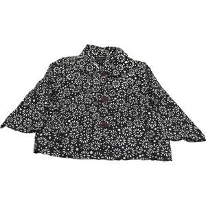 COMPANY ONE L Black White Daisy Print Button Blouse